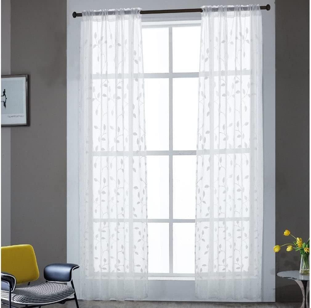 PAN Home Home Furnishings Leaf Trail Sheer Curtain Pair 135X240 cm- Cream