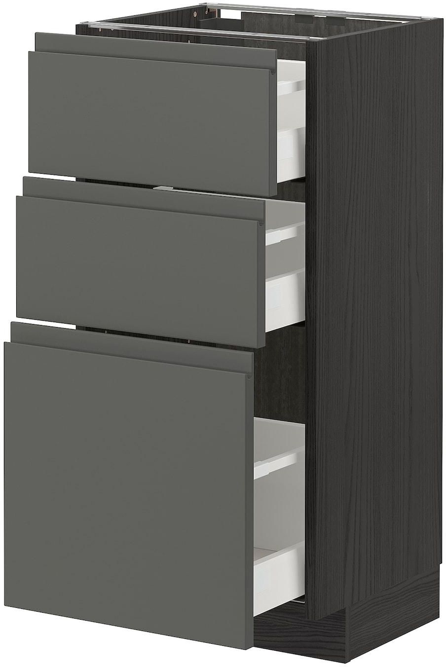 METOD / MAXIMERA Base cabinet with 3 drawers - black/Voxtorp dark grey 40x37 cm