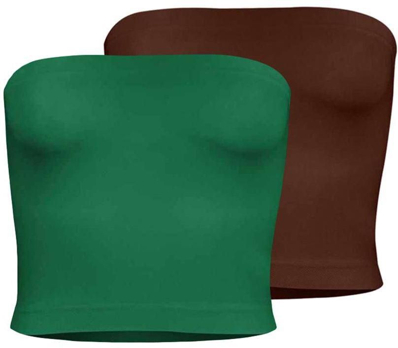 Silvy Set Of 2 Tube Tops For Women - Green / Brown, 2 X-Large