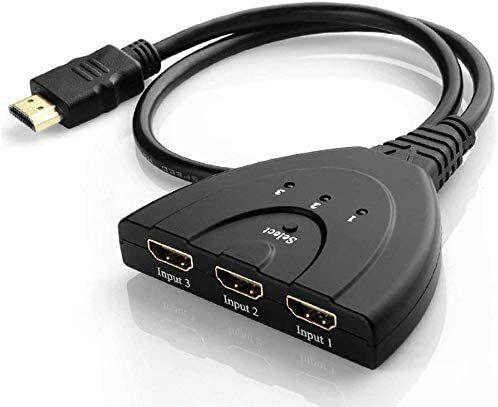 RDN - Black 3-Port HDMI Switch with Cable - 3x1 HDMI Splitter Switcher Support Full HD 3D 1080p