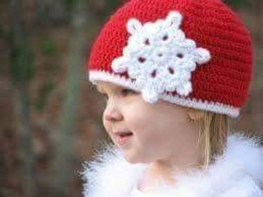 Babybee Handmade Snowflake Hat - Red & White - Wool