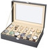 ريدير صندوق ساعة من جلد البولي يوريثين مكون من 12 فتحة، منظم مجوهرات مع جزء علوي زجاجي