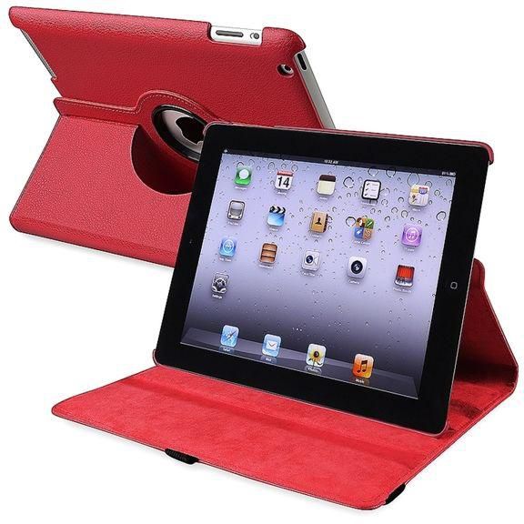 360 Degree Rotating Swivel Leather Case Cover Stand for Apple iPad Air - Red