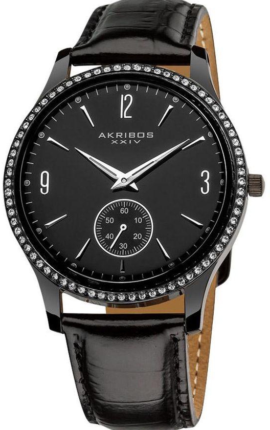 Akribos XXIV Essential Men's Black Dial Leather Band Watch - AK606BK