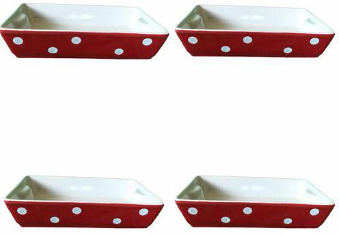 Generic Porcelain Oven Dish - 18x13.5 Cm - 4 Pcs - Red Polka Dots