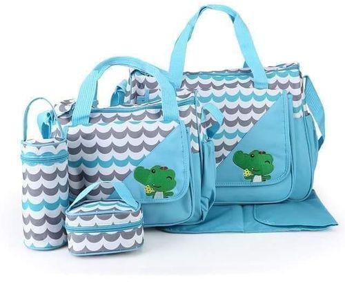 Generic 5in1 Diaper Bag, Multi Pockets Waterproof Nappy Bag For Travel - Sky Blue