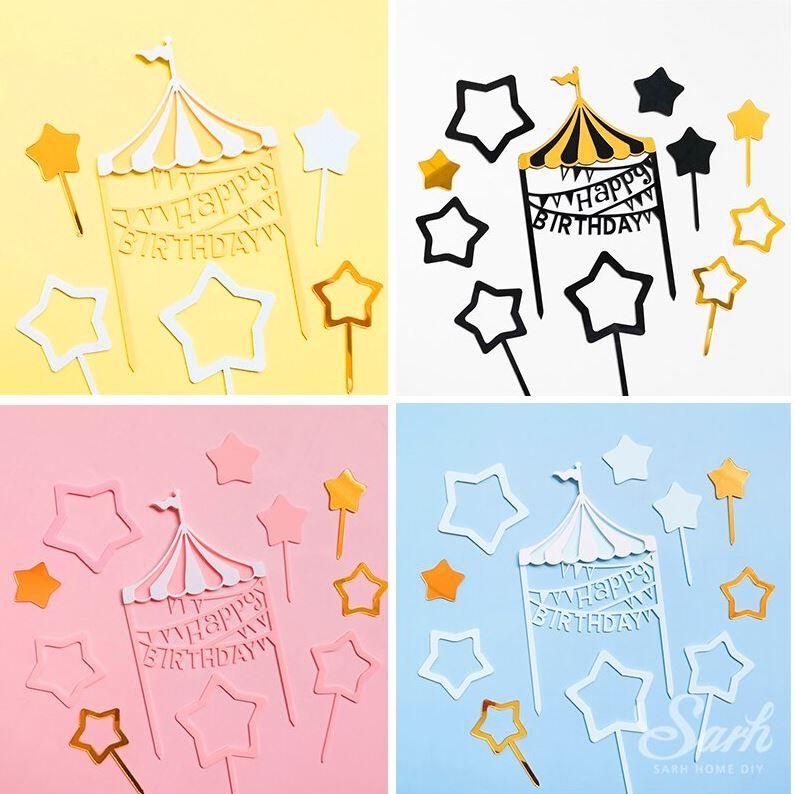 Playground Yellow Blue Hollow Stars Cake Toppers Baking Decorations Birthday