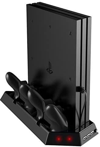 Kootek Vertical Stand for PS4 Pro with Cooling Fan, Controller Charging Station for Sony Playstation 4 Pro Game Console, Charger for Dualshock 4 ( Not for Regular PS4/Slim )