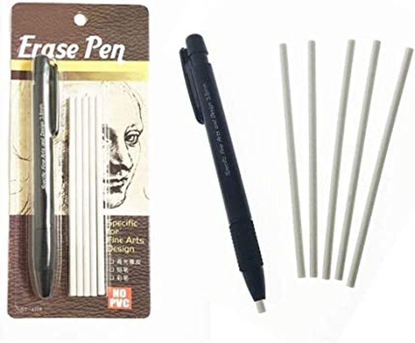 STL قلم ممحاة من إس تي إل، قلم ميكانيكي قابل لإعادة الملء، مع 5 قطع غيار للممحاة لتصميمات رسومات فنية رائعة، باللون الأسود