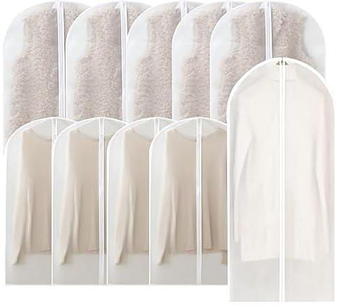 ECVV 10PCS Clear Garment Bags for Hanging Clothes Dust-Proof Zippered Hanging Garment Covers Bags Suit Protector Dress Bags for Coats Jackets Suit