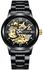Fashion FNGEEN 6018 Men Automatic Mechanical Watch Waterproof Luminous Diamond Double-Sided Hollow Watch(Black Steel Belt Black Surface)