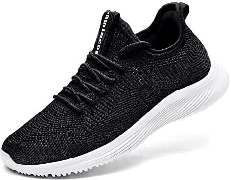Lamincoa Women's Running Shoes Non Slip Lightweight Mesh Casual Jogging Sneaker Fashion Sports Athletic Tennis Walking for Gym Travel Work-Black White US 9.5