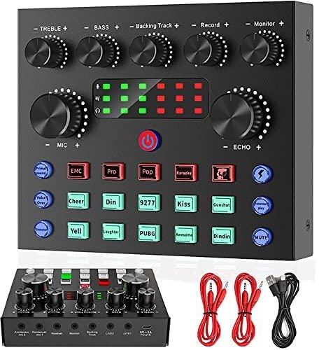 Sound Card, External Live Device with Multiple Sound Effects, Bluetooth Rechargeable Sound Mixer Board for Live Broadcast Streaming Recording Phone Computer Game Karaoke