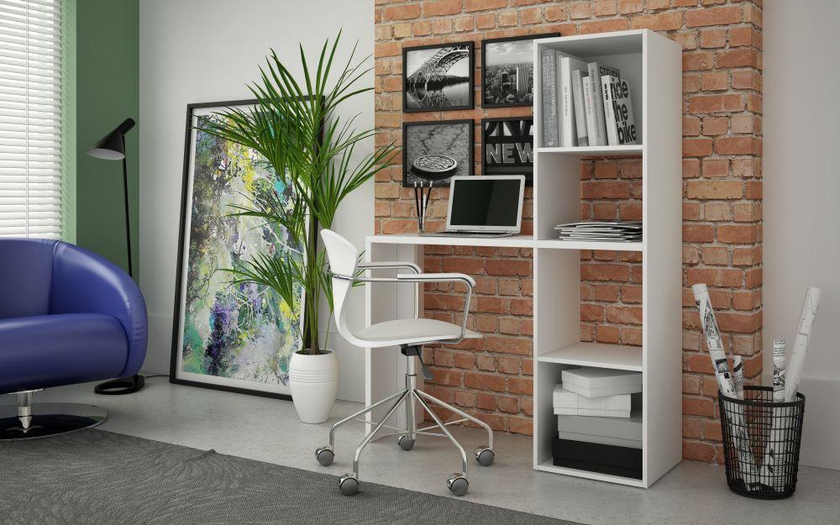 BRV Moveis Desk And Four Bookshelves, White - 109 X 146 X 38 cm