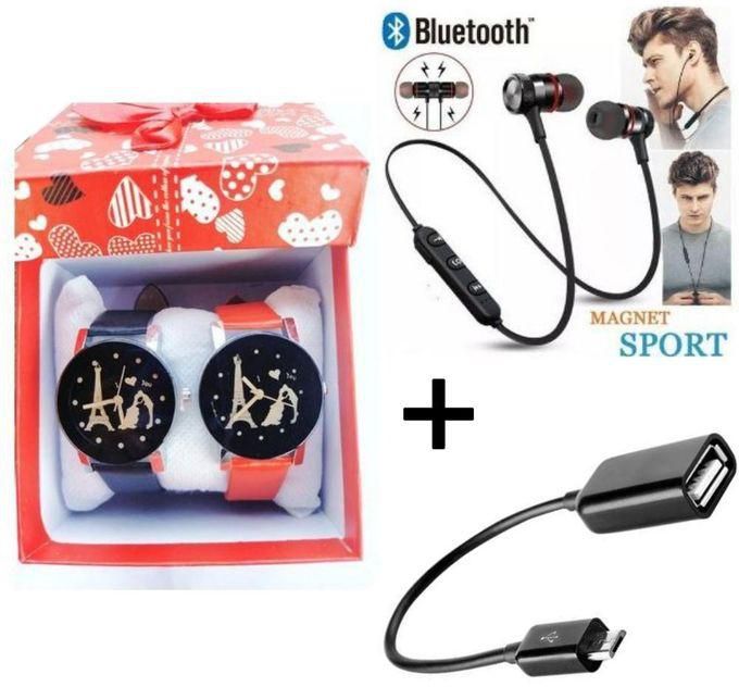 24 7 FASHION 2 In 1 Couples Wrist Watch+Free Gift Box+Sport+Normal OTG Cable