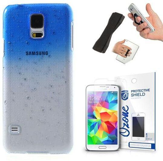 Gradient Color Raindrop Plastic Shell, Ozone Screen Guard & Easy Hold Grip for Samsung Galaxy S5 - Blue