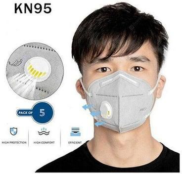 KN95 - Series Folding Mask With Breathing Filter -nose Support - 5 Pcs – Grey Design