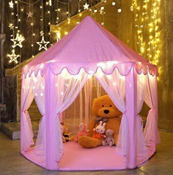 Generic Kids Pink Hexagon Stable Play Tent Princess Fairy Tale Tent Playground Children Girls Castle Little Playhouse