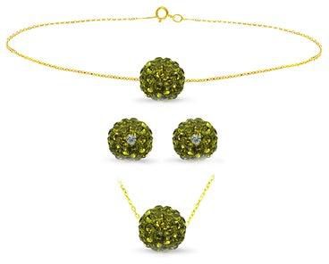 18 Karat Solid Yellow Gold Simple 10 mm Crystal Ball Earrings With Pendant Necklace And Bracelet