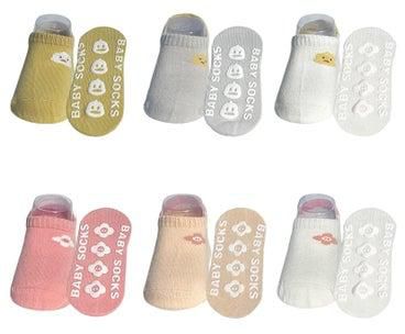 Baby Non Slip Socks with Grips, Crew Cute Cotton Toddler Socks Ankle Socks for Infant Toddler, 6 Pair