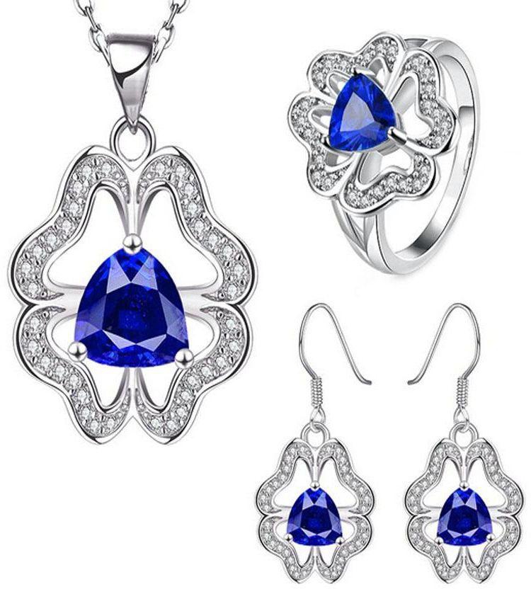 Mysmar Women's  White Gold Plated with Blue Crystal Jewelry Set - AR1049