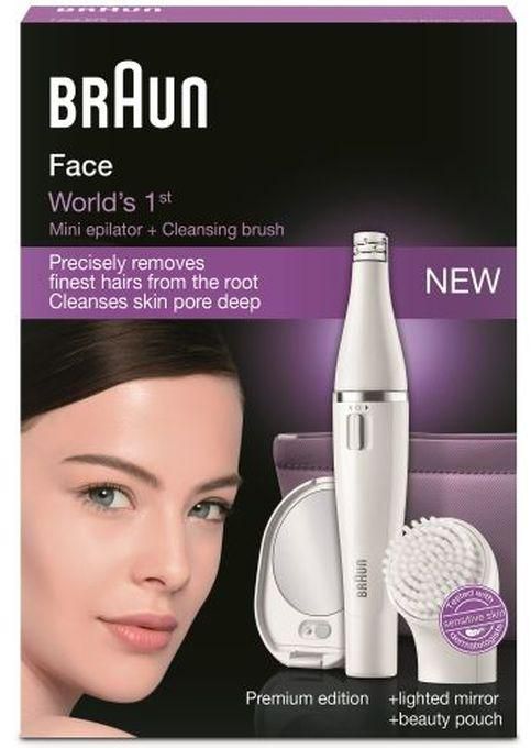 Braun Face 830 Facial Epilator & Cleanser With Lighted Mirror & Beauty Pouch