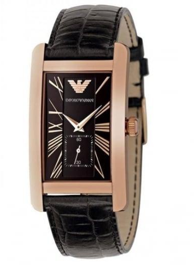 Emporio Armani Women's Square Leather Watch AR0169 (Black Dial/Rose Gold)
