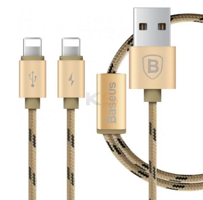 Baseus Portman Series 2-in-1 Dual 8 Pin USB Data Cable 1.2M for Apple iPhone-Gold