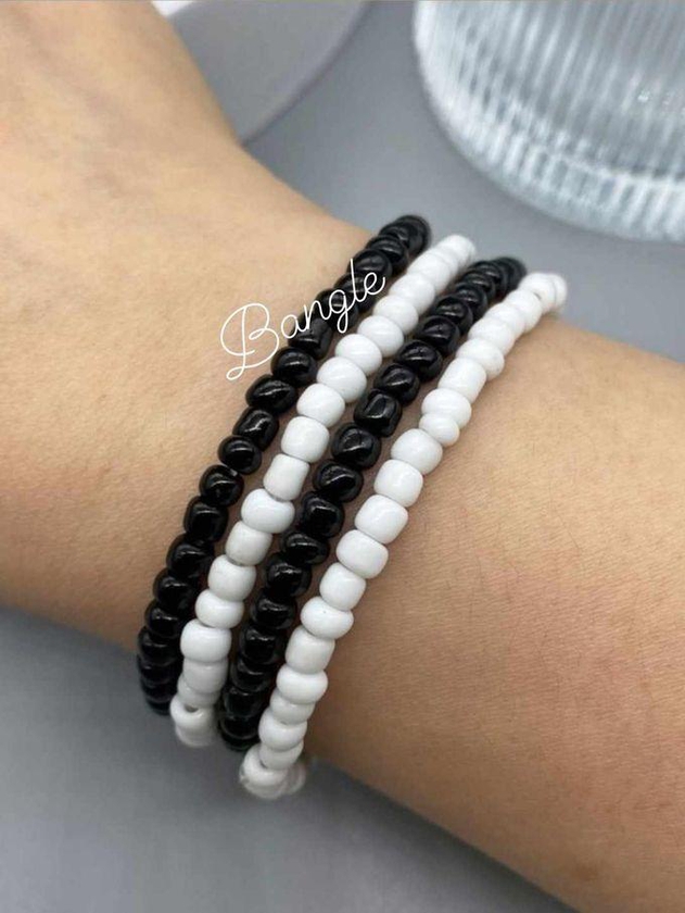 Fashion Rubber Stick 4pcs White & Black Color Bracelet
