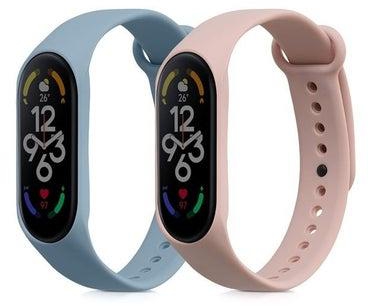 Straps Compatible with Xiaomi Mi Band 7 / Band 6 / Band 5 Straps - 2x Replacement Silicone Watch Bands - Dusty Pink/Light Blue