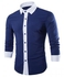 Men Casual Slim Fit Long Sleeve Patchwork Shirts Blue XL