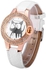 Shiweibao A1114 Women Diamond Watch Case Quartz Watch with Cat Pattern Leather Band