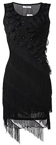 Sunweb Meaneor Fashion Flower Tassel O-neck Sleeveless Dress (Black)