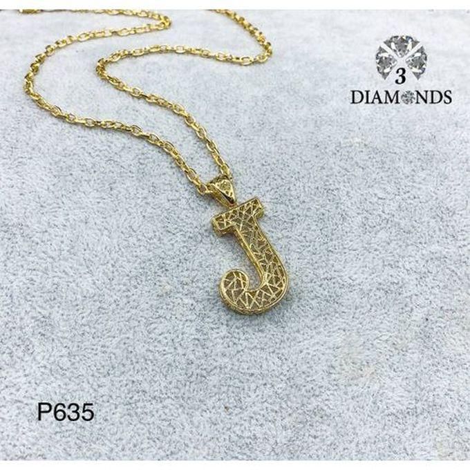 3Diamonds Pendant Necklace For Women Gold Plated Letter J