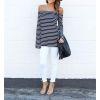 Women's Fitted Off Shoulder Long Sleeve Stripe Shirt Top S