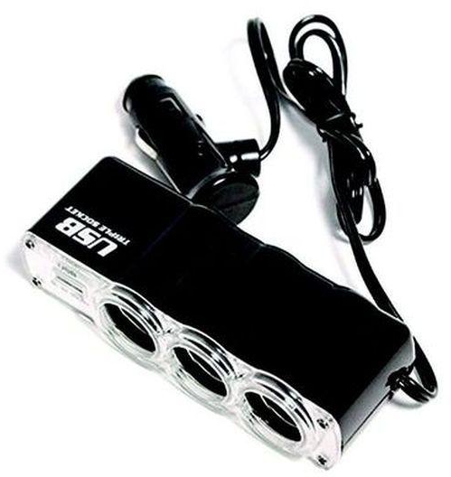 3-Socket USB Vehicle Power Supply Expansion Adapter - Black