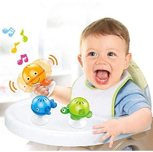 3pcs Baby Rattle Set Three Sea Animal Suction Rattle Toys Baby Educational Toy Set Infant High Chair Toys with Suction Cups for Kids Infant Boys Girls