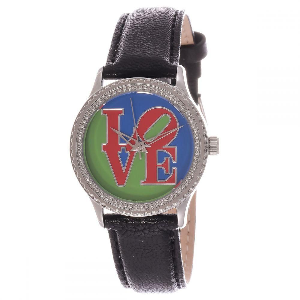 Arjang & Co. Women's Special Stamp Enamel Dial Leather Band Watch - PS-1012S-BK