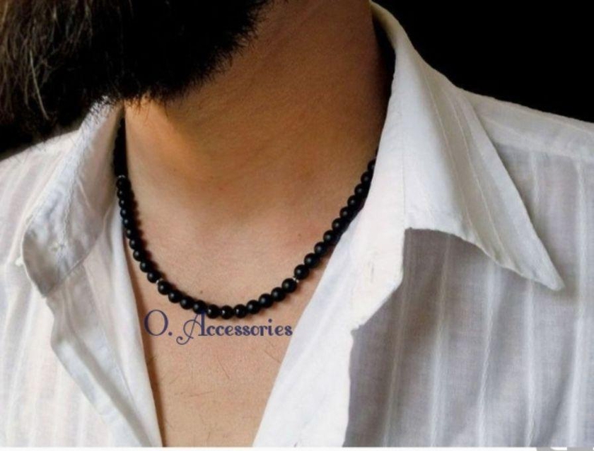 O Accessories Necklace For Men Black Stones _ Silver Metal