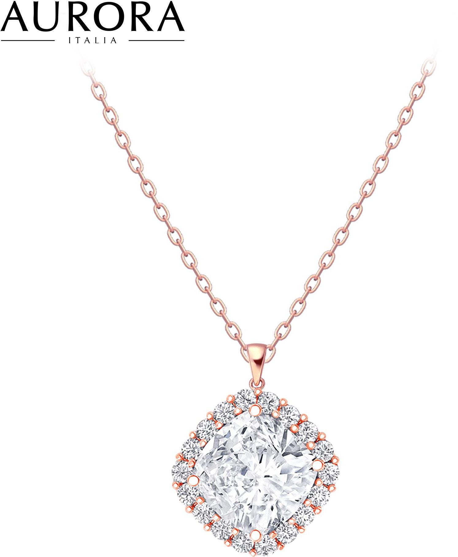 Auroses Square Halo Pendant 925 Sterling Silver 18K Rose Gold Plated