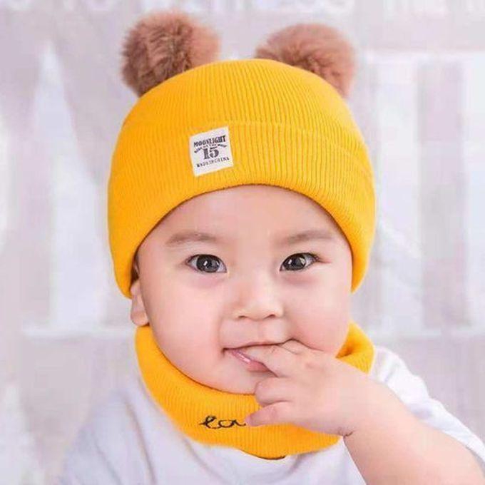 Fashion Baby Hat And Scarf Set Age 1 And 8 Years-Yellow
