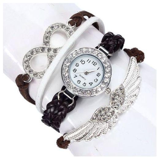 Mcykcy Womens Bracelet Weave Wrap Quartz Leather Angel Wings Wrist Watches -Brown
