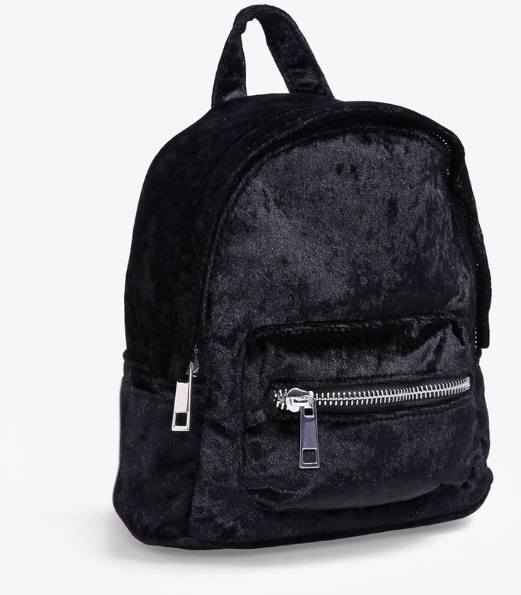 Black Crushed Velvet Mini Backpack