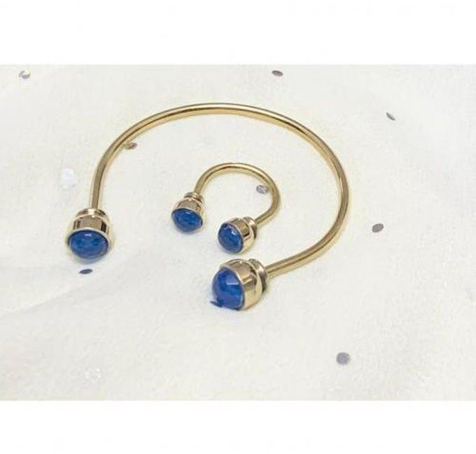 Pure Copper Set, Bracelet And Ring Blue, Free Size