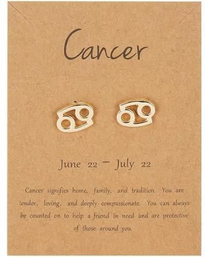 Gold Plated Sign Stud Earrings - Cancer