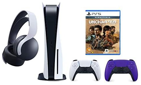 Playstation 5 Disc Console Bundle with Extra Pulse 3D Wireless Headset, Extra Purple Dualsense Wireless Controller and PS5 Uncharted Legacy of Thieves Collection (UAE Version)