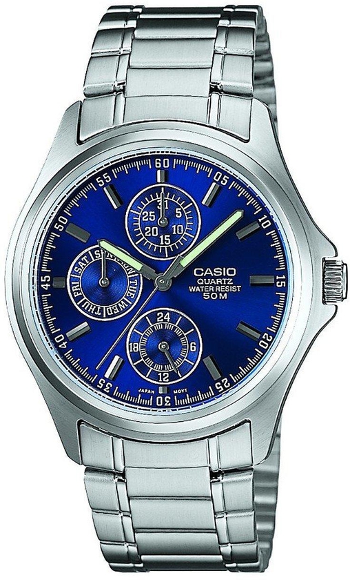 Casio MTP-1246D-2AVDF Analog Blue Dial Silver Band Mens Watch