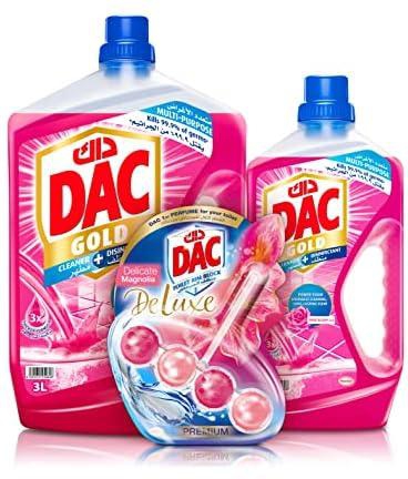 Dac Gold Disinfectant Multi-Purpose Cleaner, Rose (3L+1L) And Dac Deluxe Toilet Rim Block, Magnolia 50G