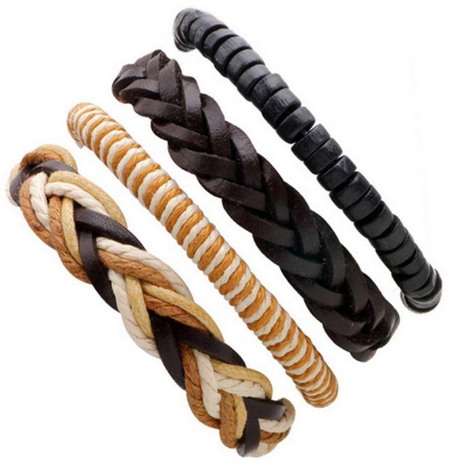 4pcs Braided Adjustable Leather Bracelet