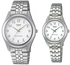 Casio His & Her White Dial Silver Tone Stainless Steel Band Couple Watch [MTP/LTP-1129A-7B]